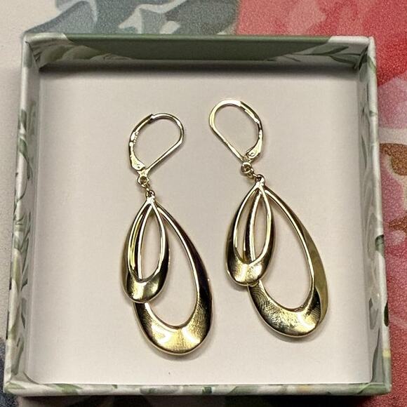 925 Sterling 14K Gold Plated Teardrop Leverback Dangle Earrings for Women - Picture 1 of 5